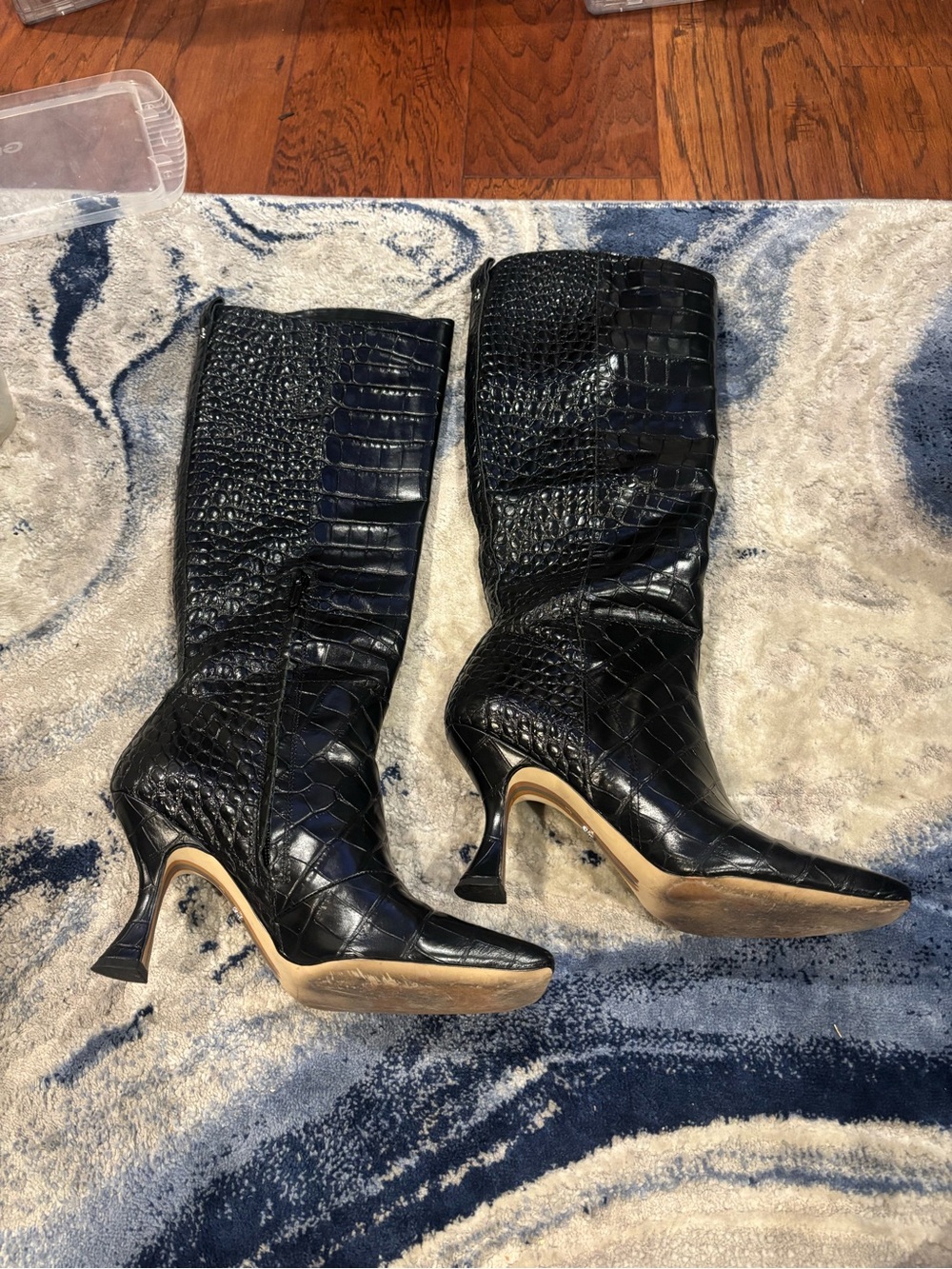 Sam Edelman Black Croc Embossed Knee-High Boots | Women’s Size 8 - Picture 1 of 6